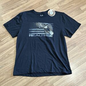 Realtree Mens American Flag Eagle Graphic T-Shirt Black Large NWT RN166689